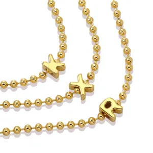 Cadena de cuentas de latón chapado en oro con dijes de letras del alfabeto DIY para mujer