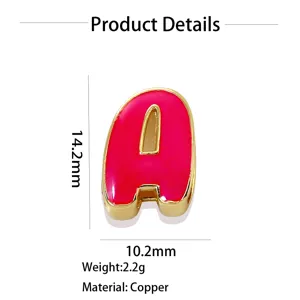 Pink Enamel Letter A Pendant Detail Shot Copper Gold Plated DIY Jewelry Component