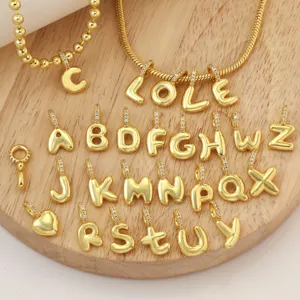18K Gold Plated Bubble Letter Pendants DIY Alphabet Charms for Necklace Bracelet Jewelry Making