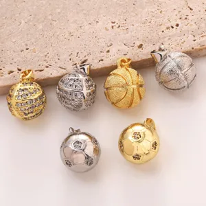 Detailed view of hip hop sports ball pendants featuring basketball and soccer designs with zirconia.