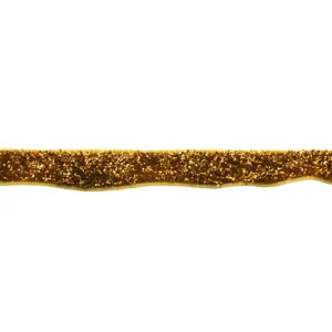 Close-up detail of shiny gold glitter velvet ribbon trim, perfect for DIY crafts and hair bows.