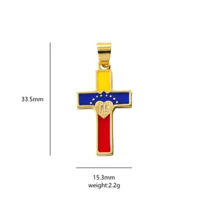Ciondolo croce bandiera placcato oro smalto gioielli religiosi collana accessorio.
