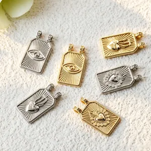 Dijes Místicos Rectangulares de Cobre Mal de Ojo Sagrado Corazón para Hacer Pulseras Collares DIY Estilo Místico Retro Accesorios de Joyería Chapado en Oro Plata