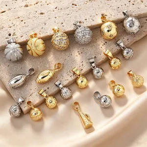 Hip Hop Brass Sports Pendant Personalized Rhinestone Soccer Basketball Football Golf Baseball Cheerleading Loudspeaker Pendant For Men Women Jewelry Gift