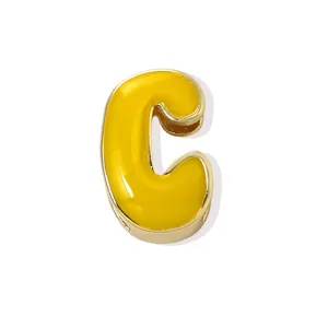 Gold plated copper yellow enamel letter C pendant charm for DIY jewelry making accessories