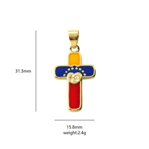 Ciondolo croce bandiera smalto placcato oro per gioielli fai da te e collana charm.