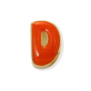 Gold-plated copper orange enamel letter D pendant charm for custom dopamine DIY jewelry bracelets.