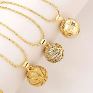 Gold soccer and basketball ball pendant necklaces, hip-hop sport style jewelry for men and women.