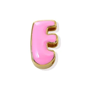 Gold plated copper pink enamel letter E charm pendant for DIY bracelet necklace jewelry making