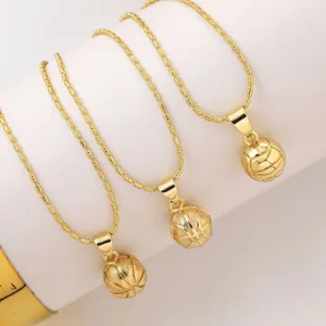 Gold sports ball pendant necklace set featuring basketball and volleyball styles for trendy wear.