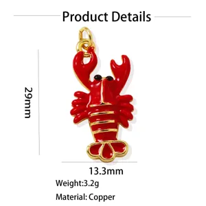 Red enamel lobster pendant charm for DIY jewelry necklace making brass accessory 29mm