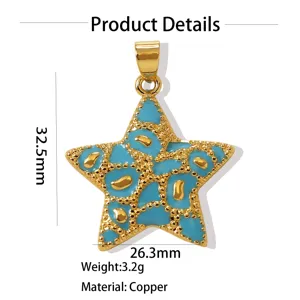 Verguld Koperen Zeester Hanger Blauw Geëmailleerd voor DIY Ketting Sieraad 32.5mm