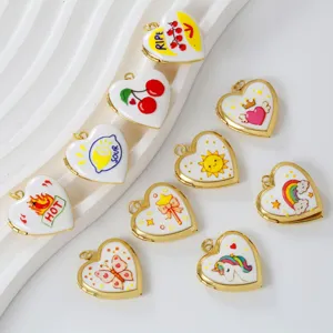 Messing Emailliertes Herz Medaillon Anhänger, handgemalte Öllieferung Schmuck geschenk.