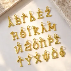 Pendentif Seul (Sans Chaîne) Minimaliste Laiton Plaqué Or Alphabet Grec Lettre Pendentif pour Collier Bracelet DIY Fabrication de Bijoux Charm Accessoire