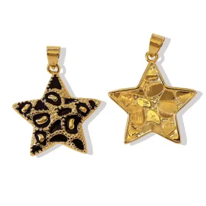 Verguld sterren hangertjes set, zwarte emaille en getextureerd metaal DIY sieraden.