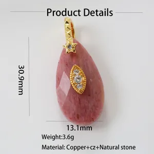 Natuurstenen druppelhanger met zirkonia koperen oogje gedetailleerd overzicht met maten.