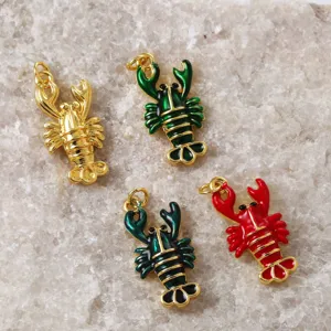 Brass lobster pendant charm enamel DIY necklace jewelry accessory close up detail view