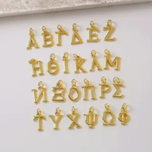 Pendentifs de lettres alphabet grec en métal plaqué or pour colliers et bijoux faits maison.