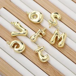 Gold 3D balloon letter charms, cute chubby alphabet pendants for DIY necklaces and bracelets.