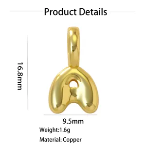 Puffy letter pendant 18k gold plated brass DIY jewelry necklace bracelet accessory stylish
