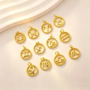 18k gold plated brass zodiac sign pendants set twelve astrological charms for necklace