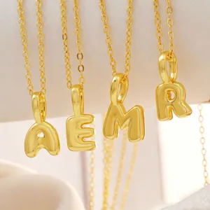 Gold Plated Brass Alphabet Letter Pendant Necklace Minimalist 18K Fashion Jewelry Gift