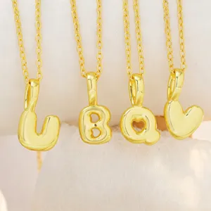 18K Gold Plated Brass Letter And Heart Pendant Necklace Minimalist Fashion DIY Jewelry Accessories