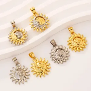 Pendentifs visage de soleil et lune en métal pour la fabrication de bijoux DIY bicolores.
