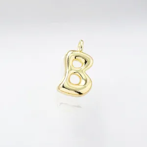 Gold puff letter B pendant detail shot, glossy metallic finish charm for necklace making.