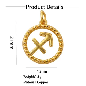 Brass Sagittarius zodiac pendant 18k gold plated round charm 21x15mm jewelry making supply