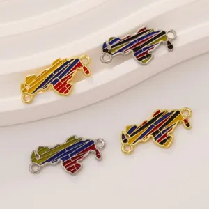 Close-up detail of colorful enameled map charms with dual loops, high quality metal alloy.