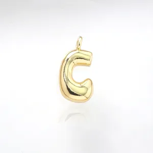 Gold bubble letter C pendant, cute puffy alphabet charm for DIY necklace jewelry making.