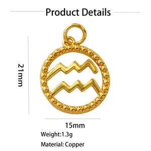 Gold plated copper Aquarius zodiac sign pendant charm 21x15mm jewelry making supply