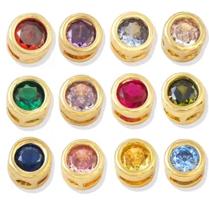 18K gold plated colorful cubic zirconia DIY birthstone charm beads for bracelet and necklace making.