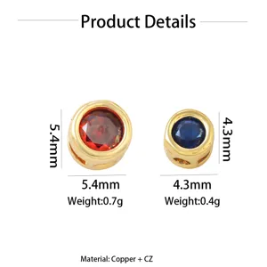 Birthstone DIY pendant bead detail, copper and cubic zirconia material, 5.4mm and 4.3mm sizes.