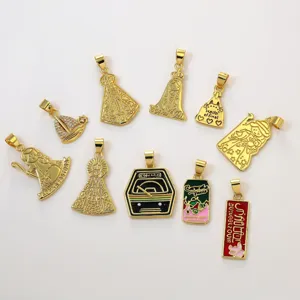 Gold pendant charms set, Spanish style brass enamel DIY jewelry accessories making.