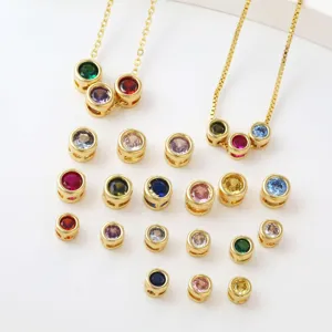 DIY birthstone necklace pendant beads, 18k gold plated colorful cubic zirconia jewelry parts.
