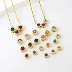 Gold plated DIY birthstone necklace charm set with colorful crystal zirconia beads accessory.