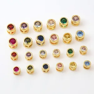 Colorful cubic zirconia gold plated charm beads detail view, perfect for DIY jewelry making.