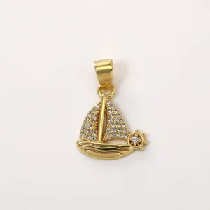 Gold sailboat pendant charm with sparkling pavé stones exquisite jewelry making accessory