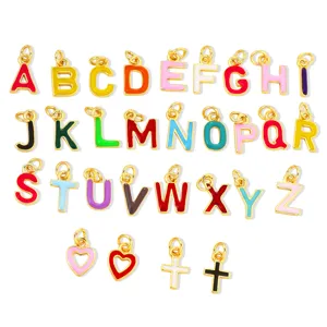 Ciondoli lettere alfabeto smaltati colorati placcati oro fai da te creazione gioielli