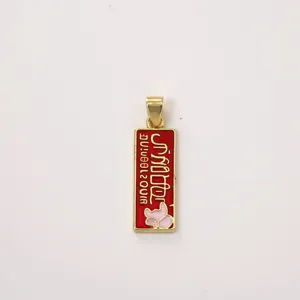 Gold brass enamel rectangular pendant charm DIY jewelry accessories European style.