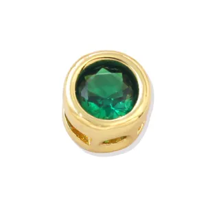 Round gold plated green zirconia charm bead, sparkling gemstone jewelry accessory for DIY bracelet.