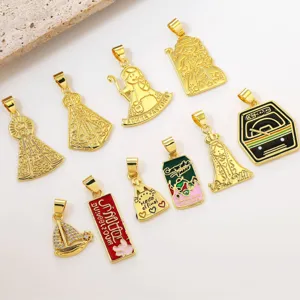 Vintage Brass Enamel Spanish Charm Pendant Gold Plated Religious Virgin Mary Sailing Boat Craft Making DIY Jewelry Findings Drop Oil Metal Medal Pendants