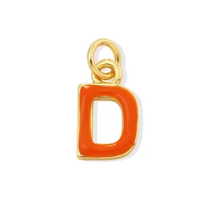 Ciondolo lettera D in smalto arancione placcato oro per bracciale collana gioielli fai da te.