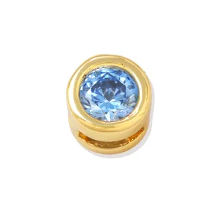 Close-up detail view of 18K gold plated blue cubic zirconia DIY charm bead jewelry accessory.