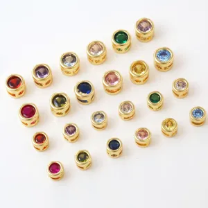 Colorful birthstone charm beads, 18k gold plated copper zircon DIY jewelry accessories.