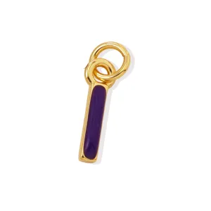 Ciondolo lettera I in metallo dorato smalto viola charm fai da te per collana bracciale.