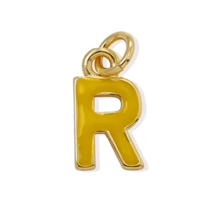 Ciondolo Lettera R Oro E Smalto Giallo Accessorio Gioiello DIY Collana Bracciale