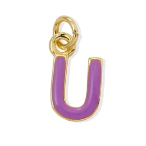 Ciondolo lettera U in smalto colorato metallo dorato accessorio gioielli fai da te per collana.